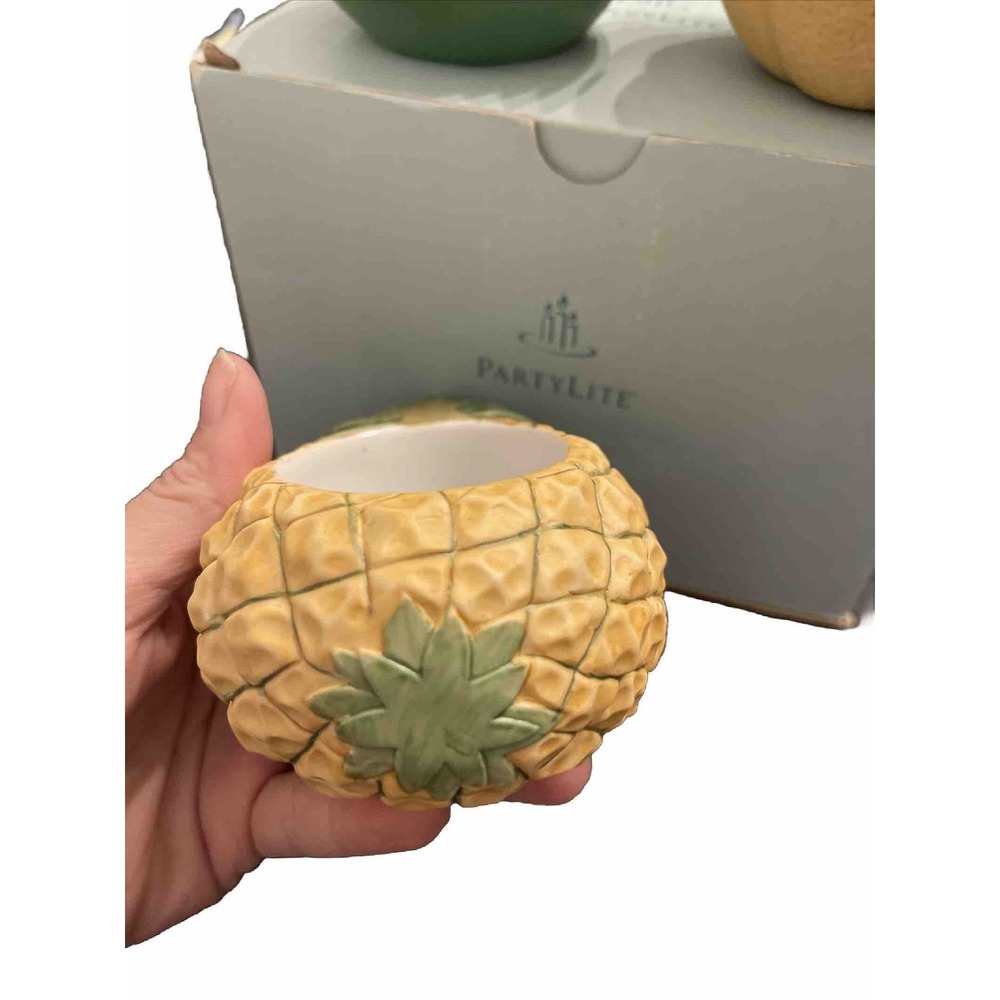 4 Partylite Tea Votive Porcelain Fruits Candle Holder Apple Pineapple Cantaloupe - Picture 2 of 16